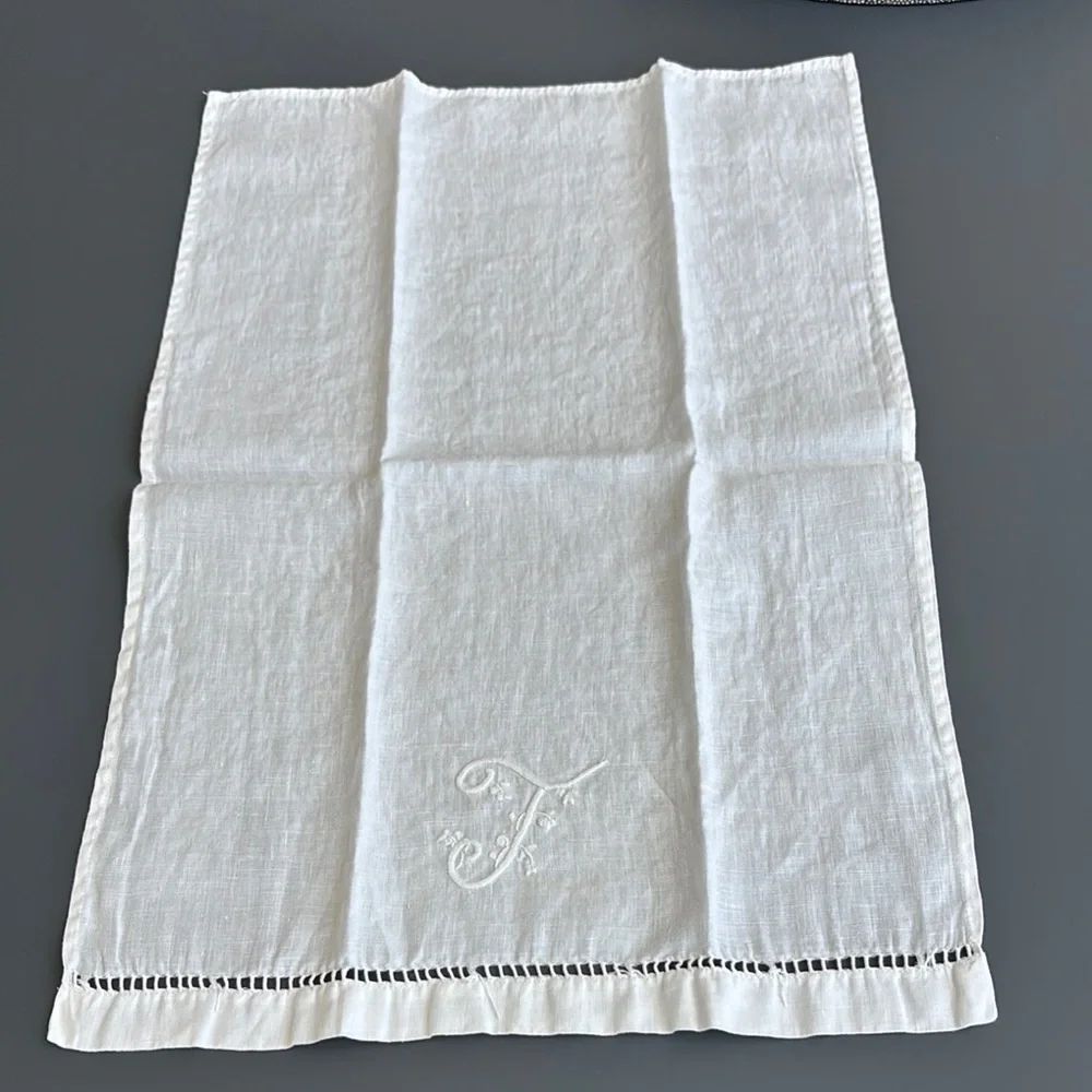 White Monogrammed “T” Linen Towel